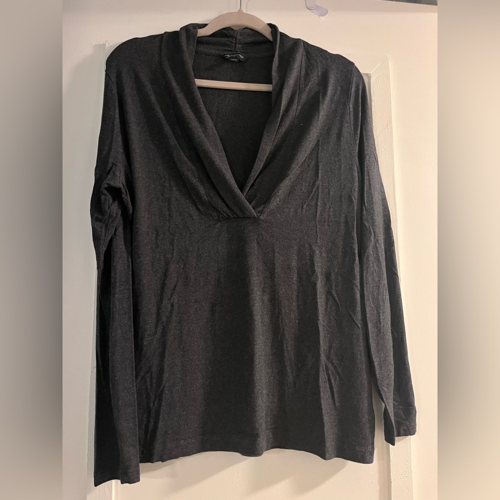 Banana Republic Factory Dark Gray Heathered Relaxed Long Sleeve Blouse
